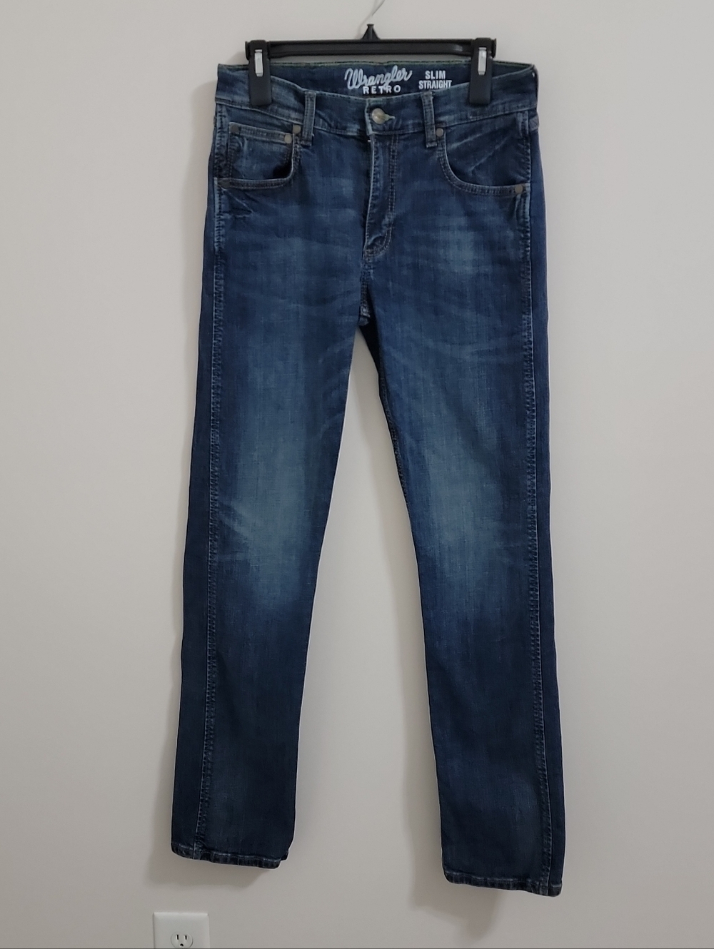 WRANGLER MEN'S RETRO SLIM STRAIGHT LEG DENIM BLUE JEANS SIZE 29W 34IN EUC